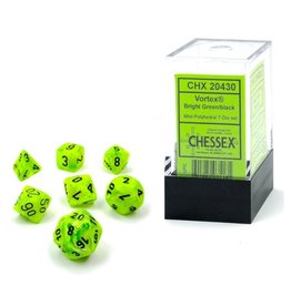 Chessex 7-set Cube Mini Vortex Bright Green with Black