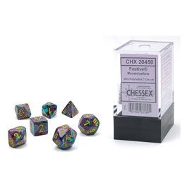 Chessex 7-set Cube Mini Festive Mosaic with Yellow