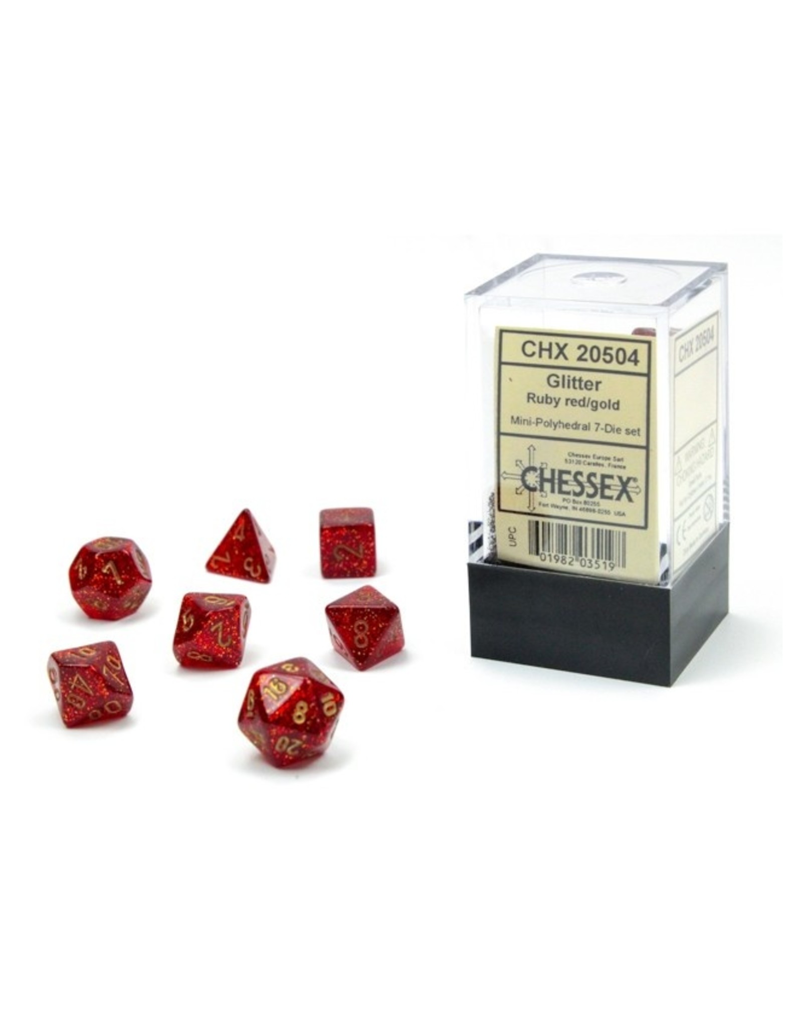 Chessex 7-set Cube Mini Glitter Ruby with Gold