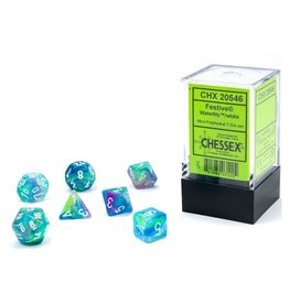 Chessex Festive: Mini-Polyhedral Waterlily/white 7-Die set