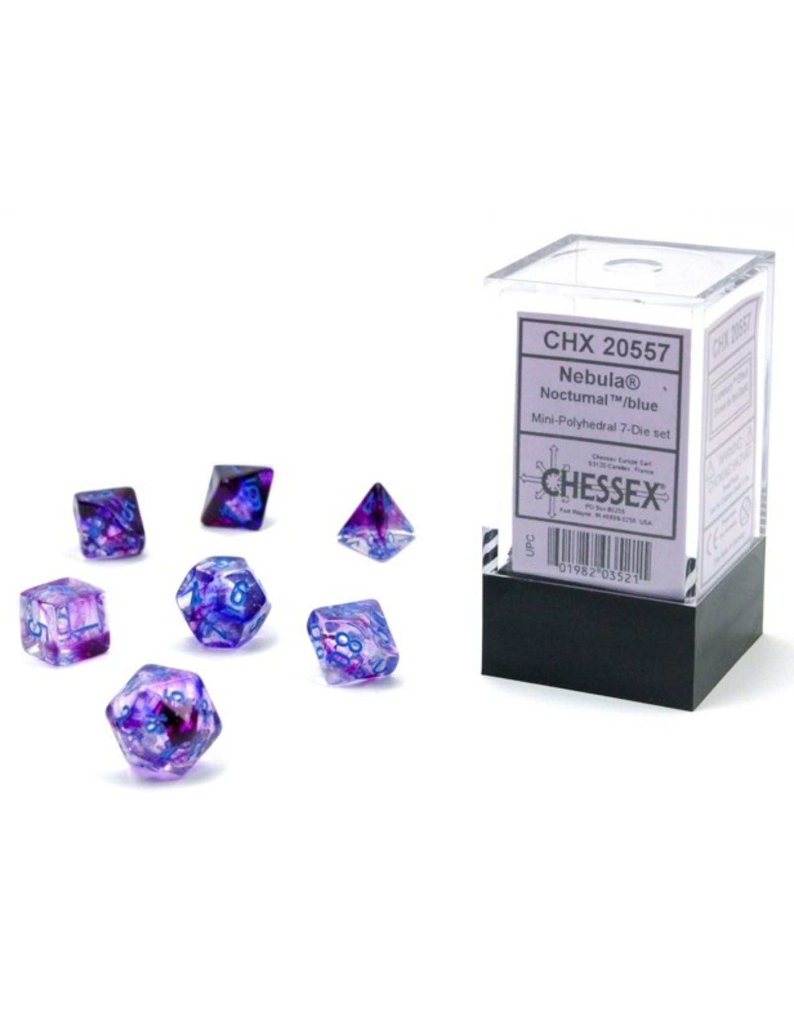 Chessex 7-Set Cube Mini Luminary Nebula Nocturnal with Blue