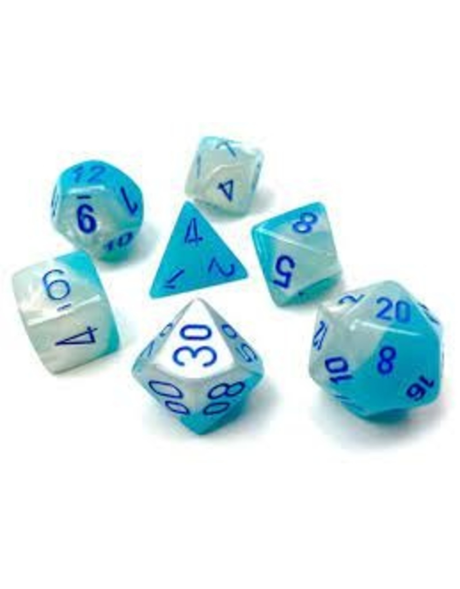 Chessex Gemini: Poly Pearl Turquoise-White/blue Luminary 7-Die Set