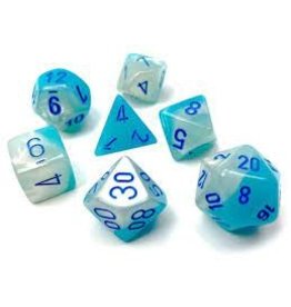Chessex 7-Set Cube Gemini Luminary Pearl Turquoise-White with Blue