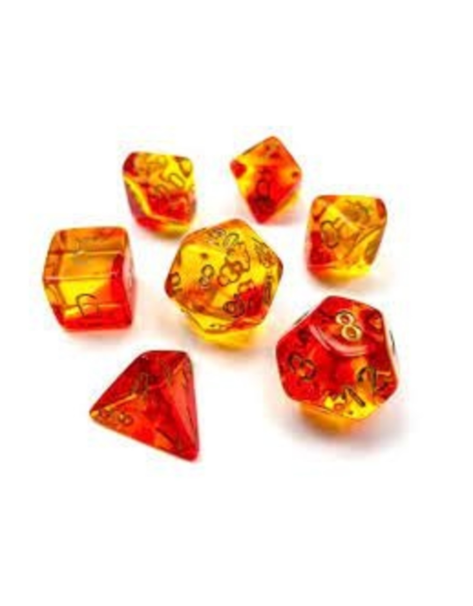 Chessex 7-Set Cube Gemini Translucent Red-Yellow with Gold