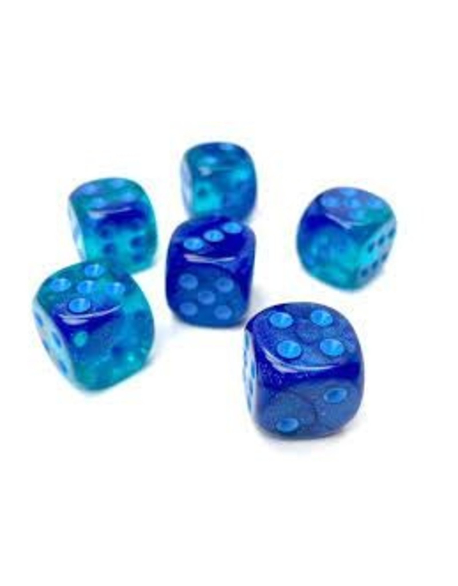 Chessex Gemini: 16mm d6 Blue-Blue/light blue Luminary Dice Block (12 dice)