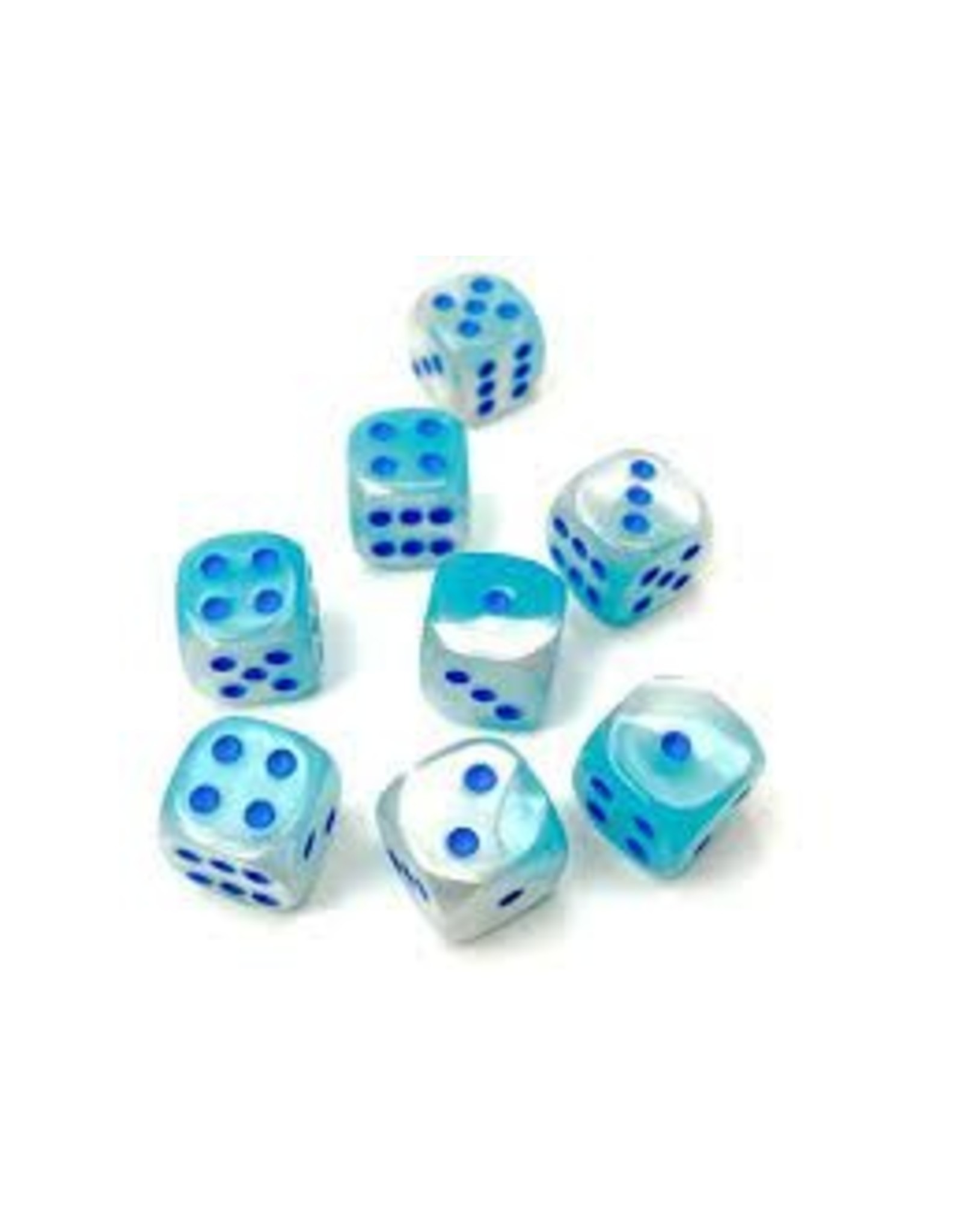 Chessex Gemini: 12mm d6 Pearl Turquoise-White/blue Luminary Dice Block (36 dice)