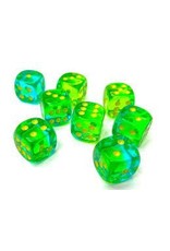 Chessex d6 Cube 12mm Gemini Translucent Green-Teal with Yellow (36)