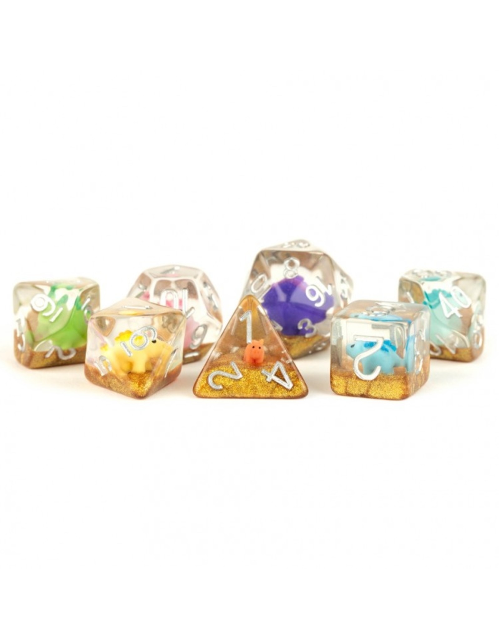 Metallic Dice Games 7-Set Rainbow Dinosaur