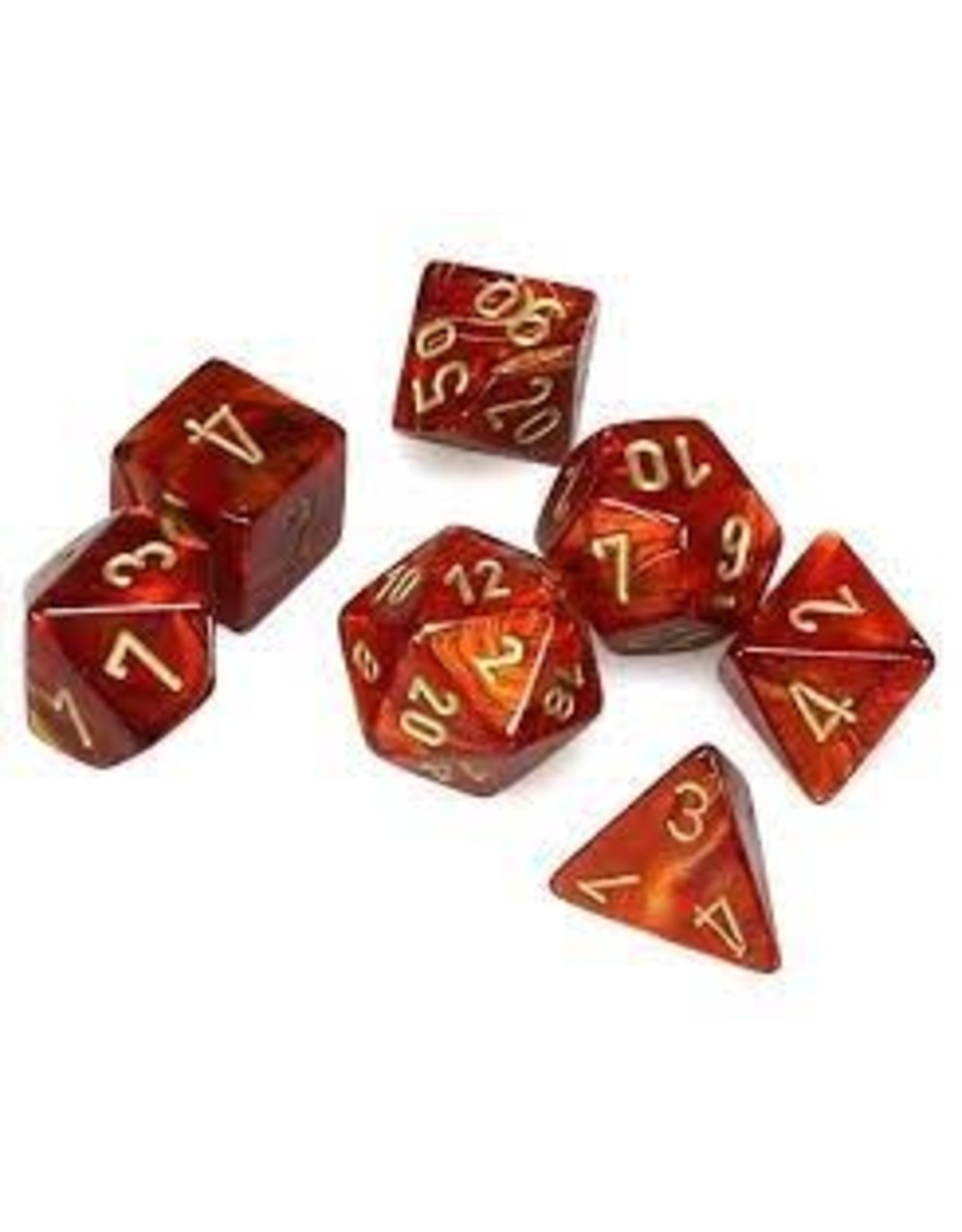 Chessex 7-set Cube Mini Scarab Scarlet with Gold