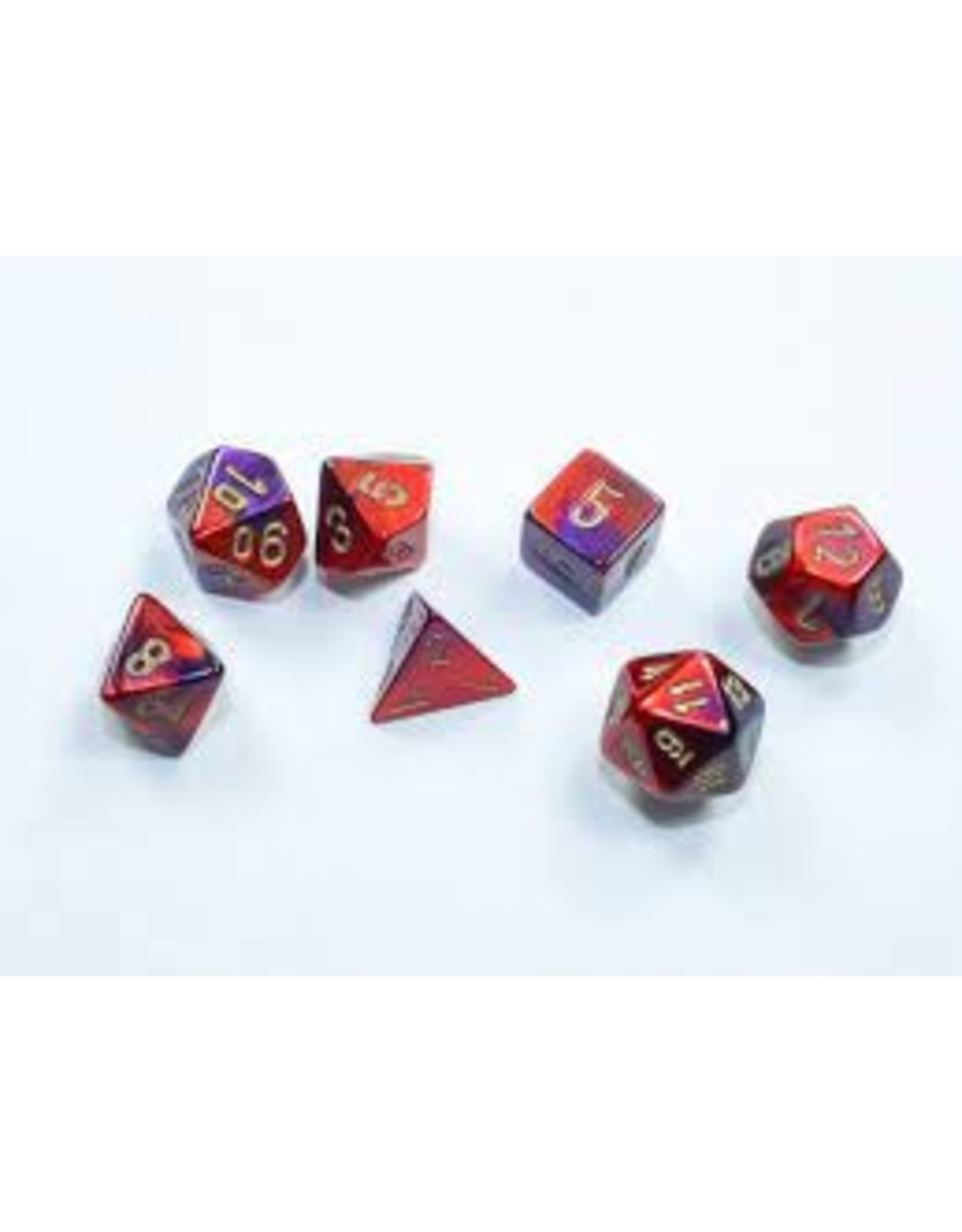 Chessex 7-Set Cube Mini Gemini Purple Red with Gold