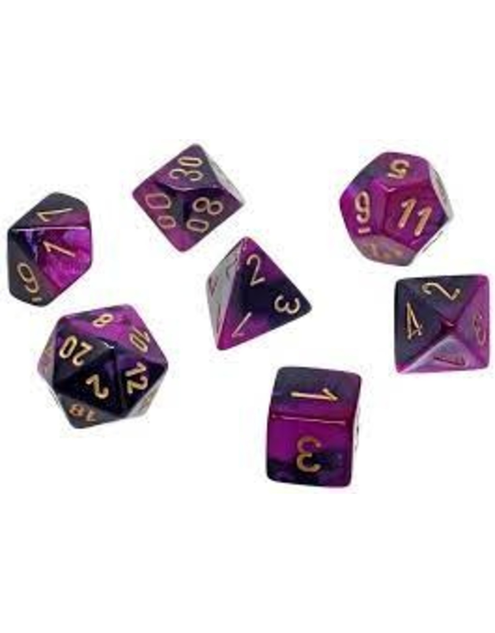 Chessex 7-Set Cube Mini Gemini Black Purple with Gold