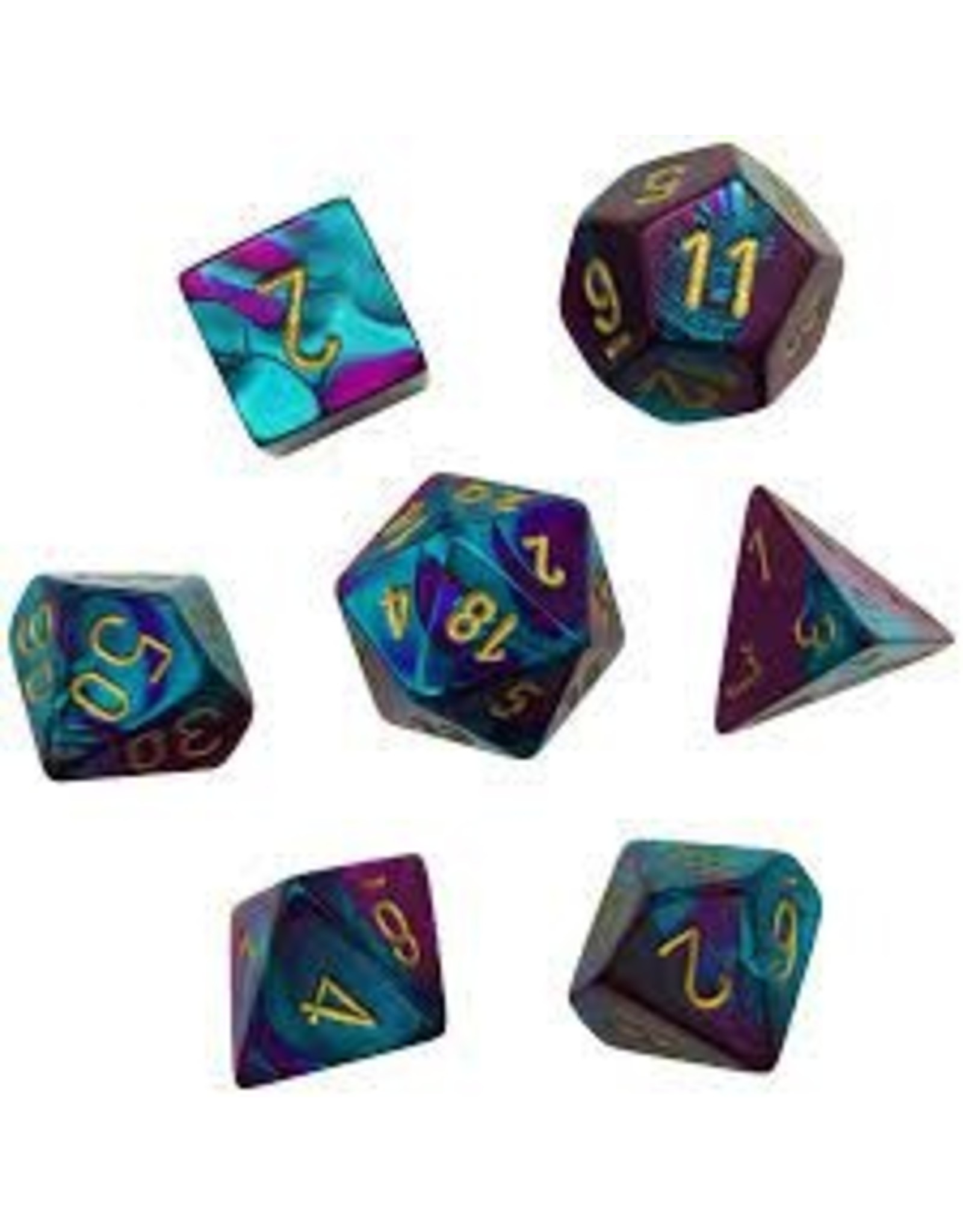 Chessex 7-Set Cube Mini Gemini Purple Teal with Gold