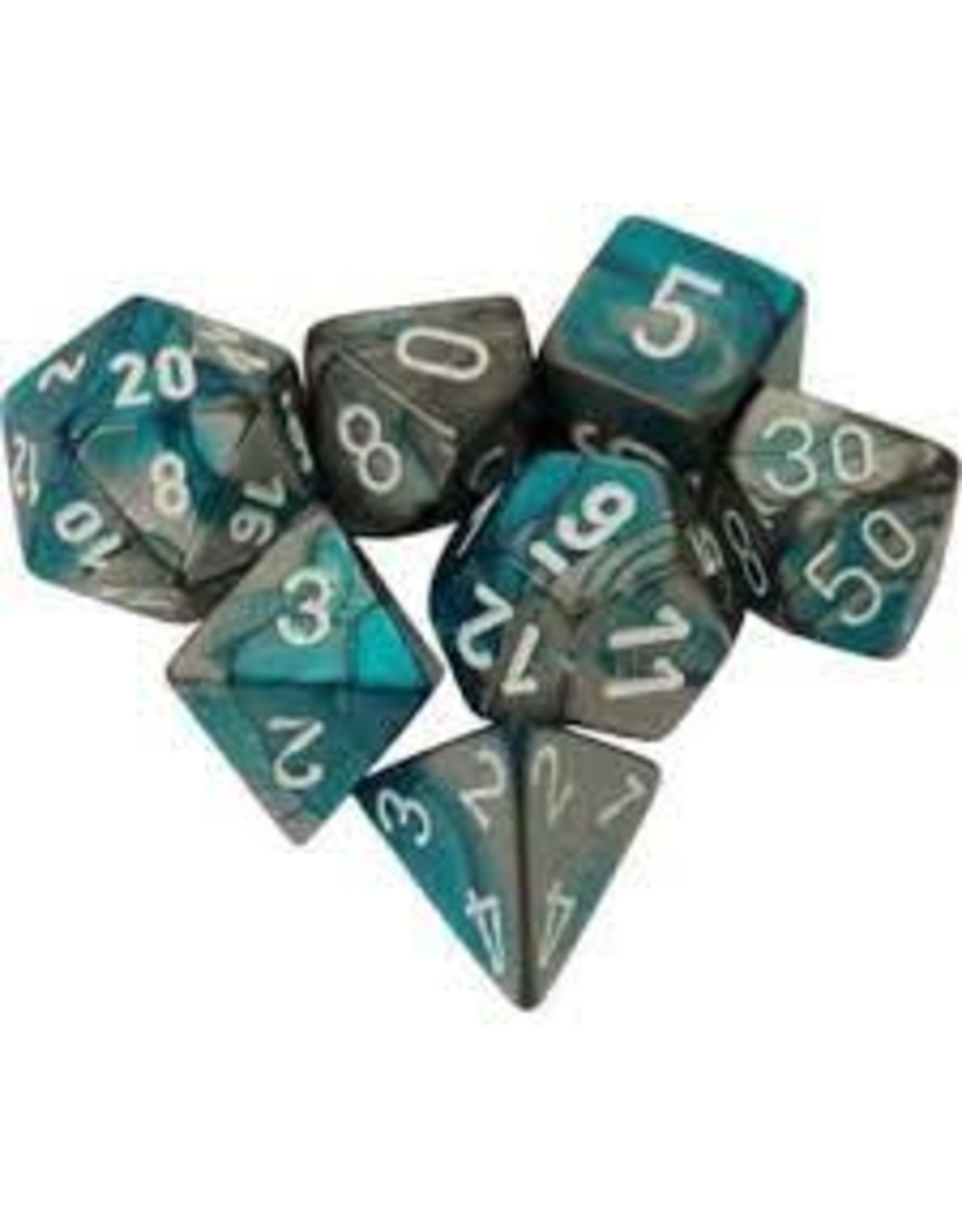 Chessex 7-Set Cube Mini Gemini Steel Teal with White