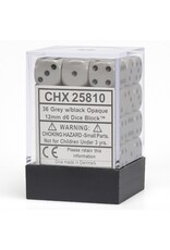 Chessex d6 Cube 12mm Opaque Grey with Black (36)