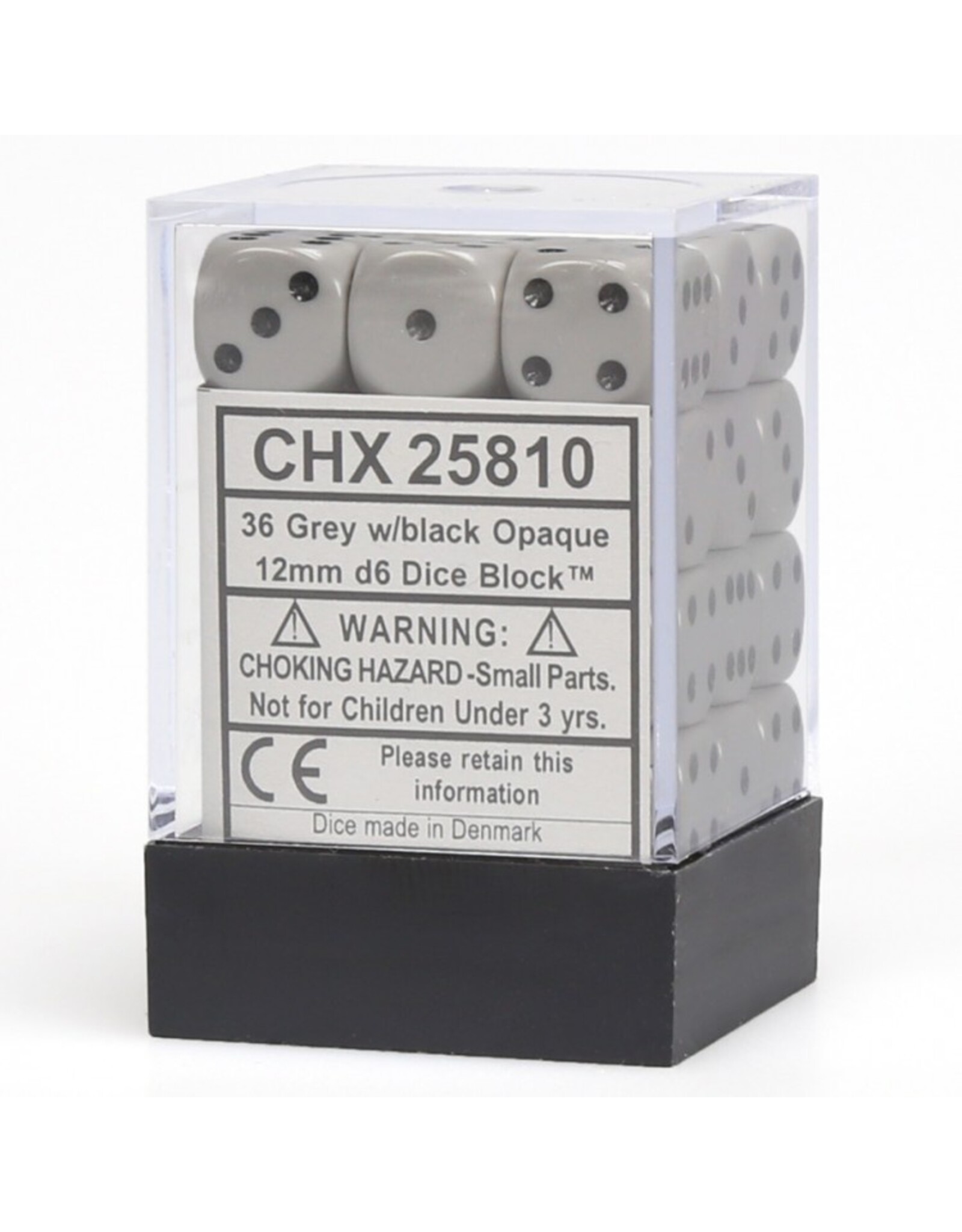 Chessex d6 Cube 12mm Opaque Grey with Black (36)