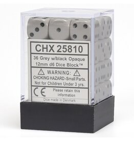 Chessex d6 Cube 12mm Opaque Grey with Black (36)