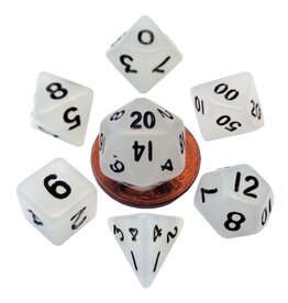 Metallic Dice Games Mini Polyhedral Dice Set: Glow Clear with Black Numbers
