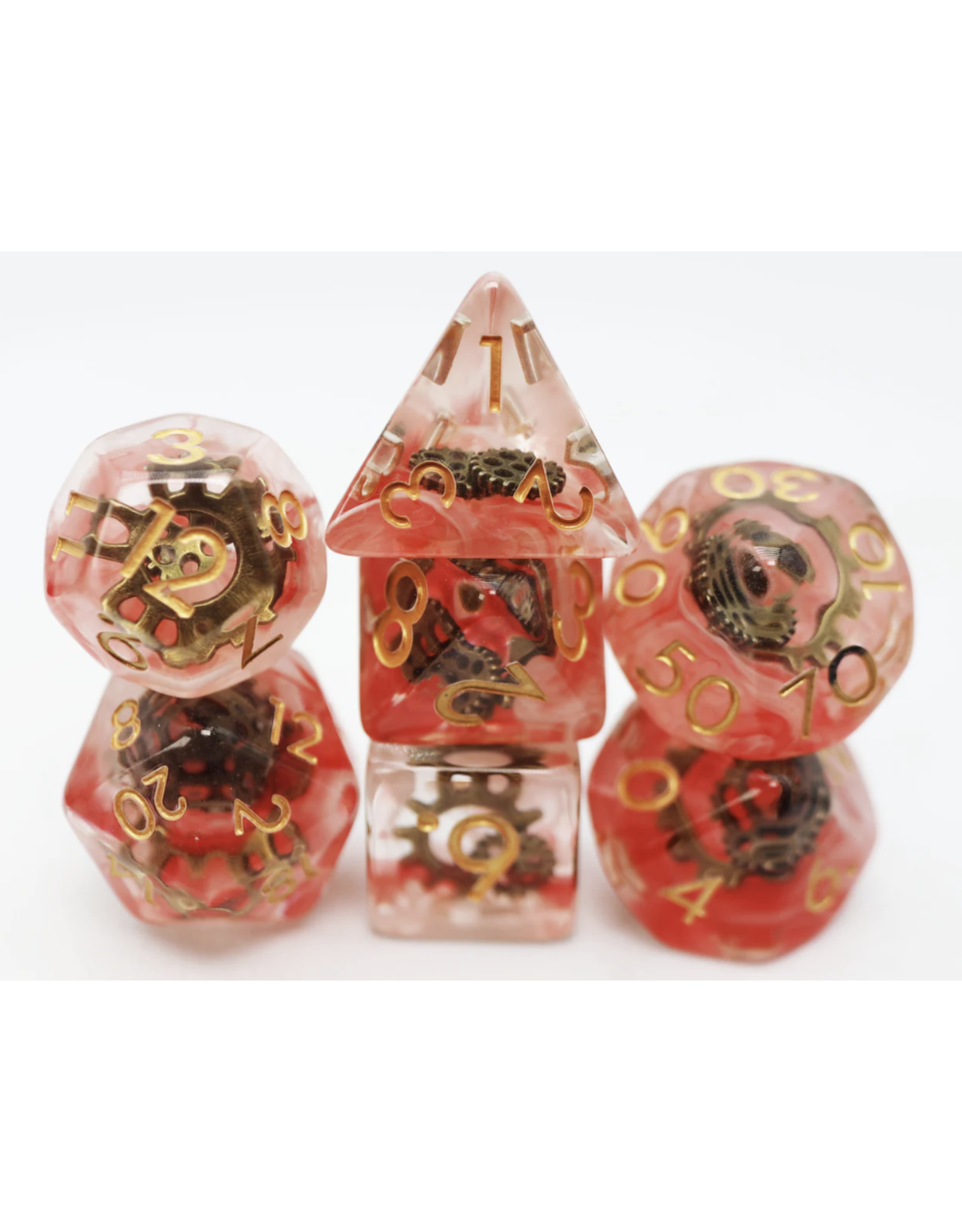 Foam Brain Red Swirl Ancient Gear RPG Dice Set