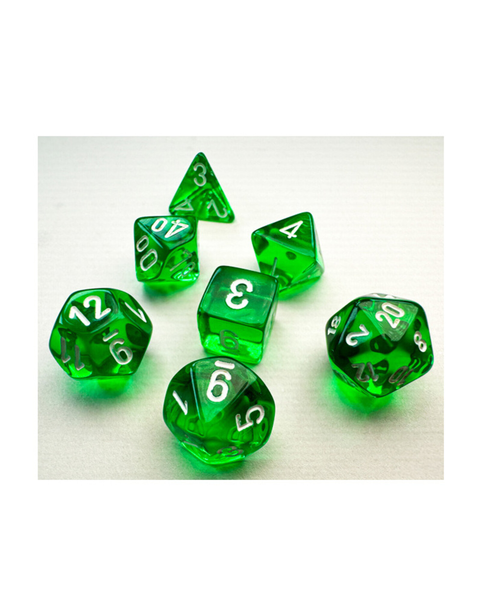 Chessex 7-Set Mini Translucent Green with White
