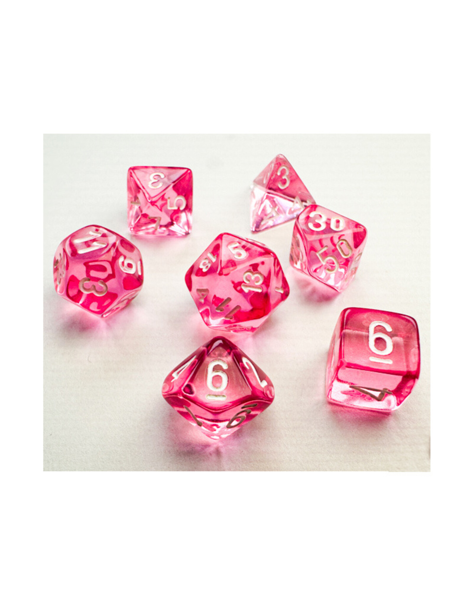 Chessex 7-Set Mini Translucent Pink with White