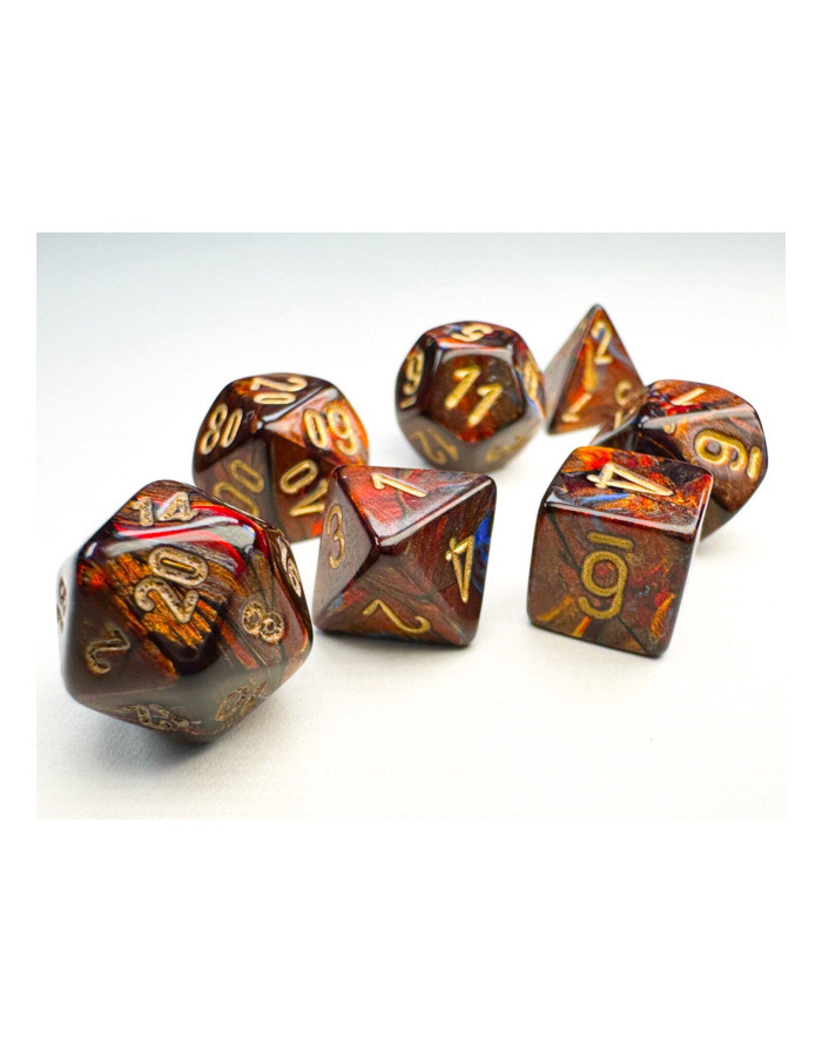 Chessex 7-Set Mini Scarab Blue Blood with Gold