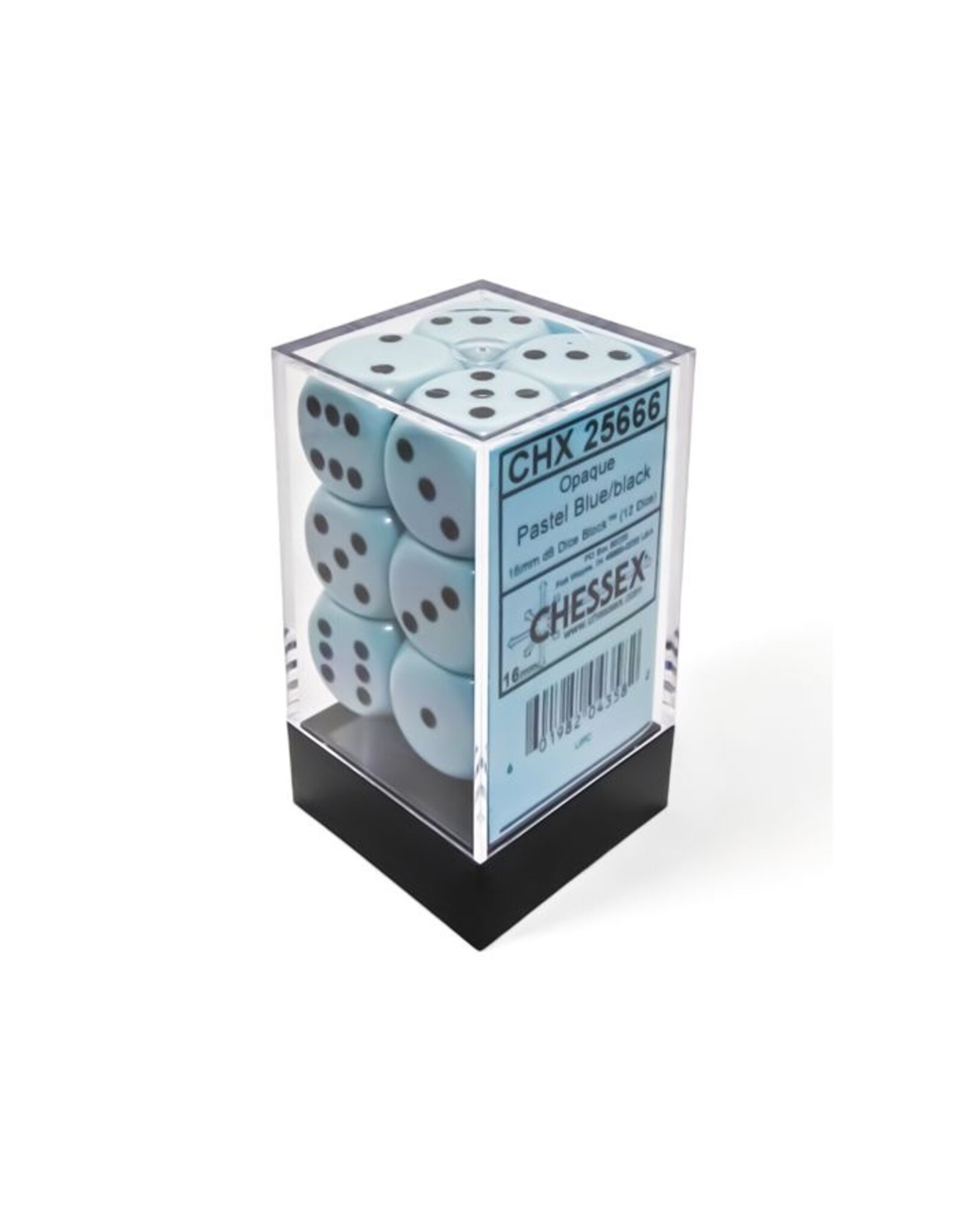 Chessex d6 Cube 16mm Opaque Pastel Blue/black (12)
