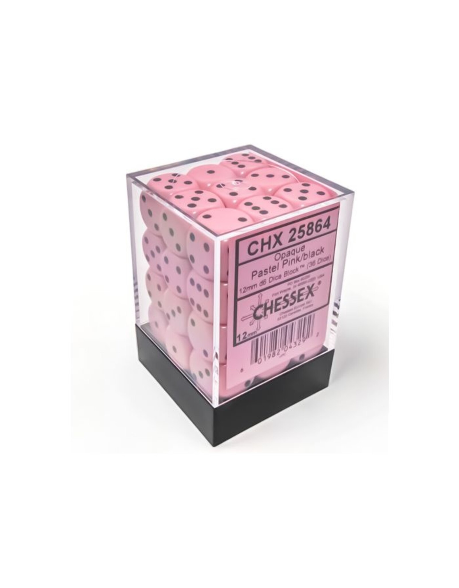 Chessex d6 Cube 16mm Opaque Pastel Pink/black (36)
