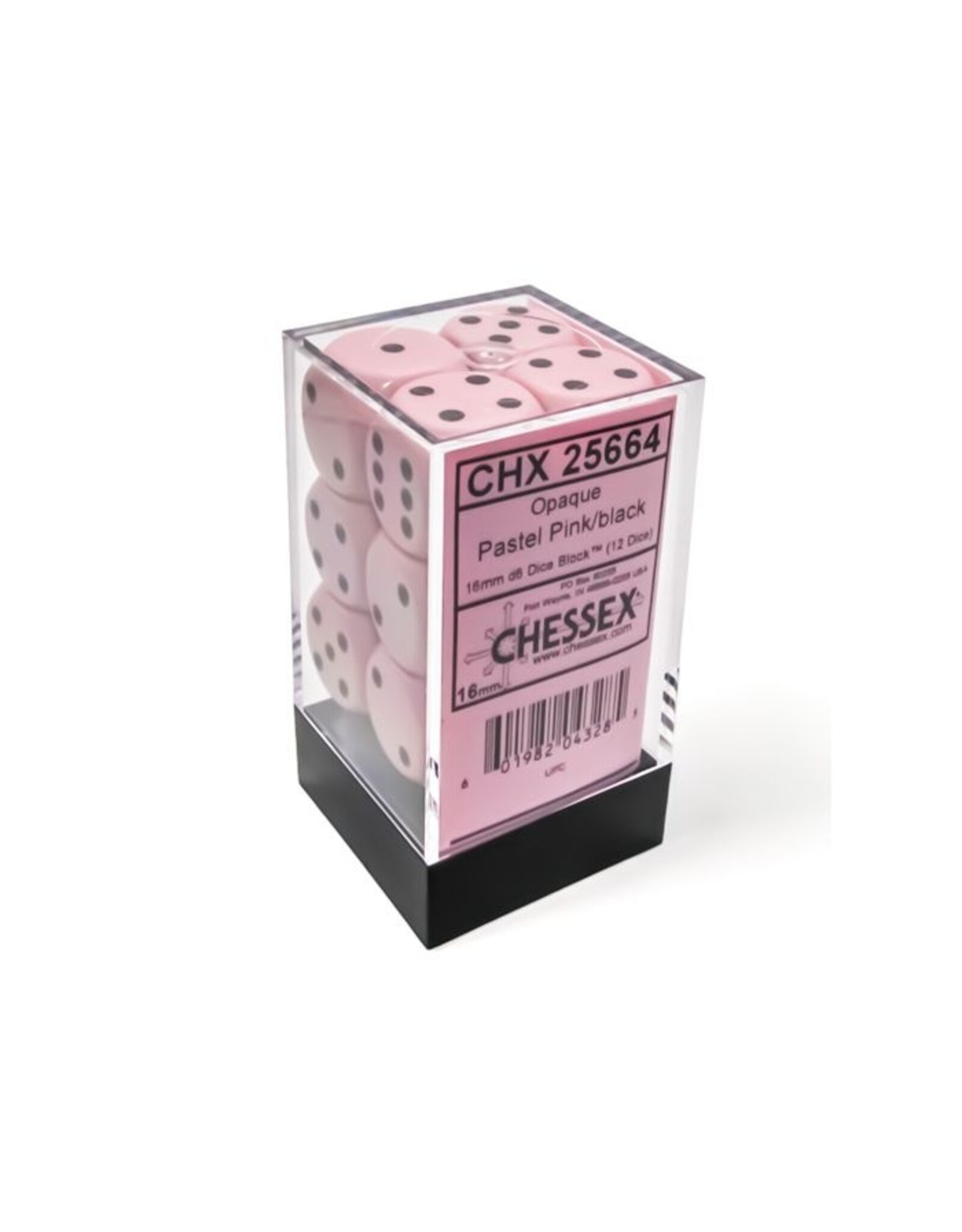 Chessex d6 Cube 16mm Opaque Pastel Pink/black (12)
