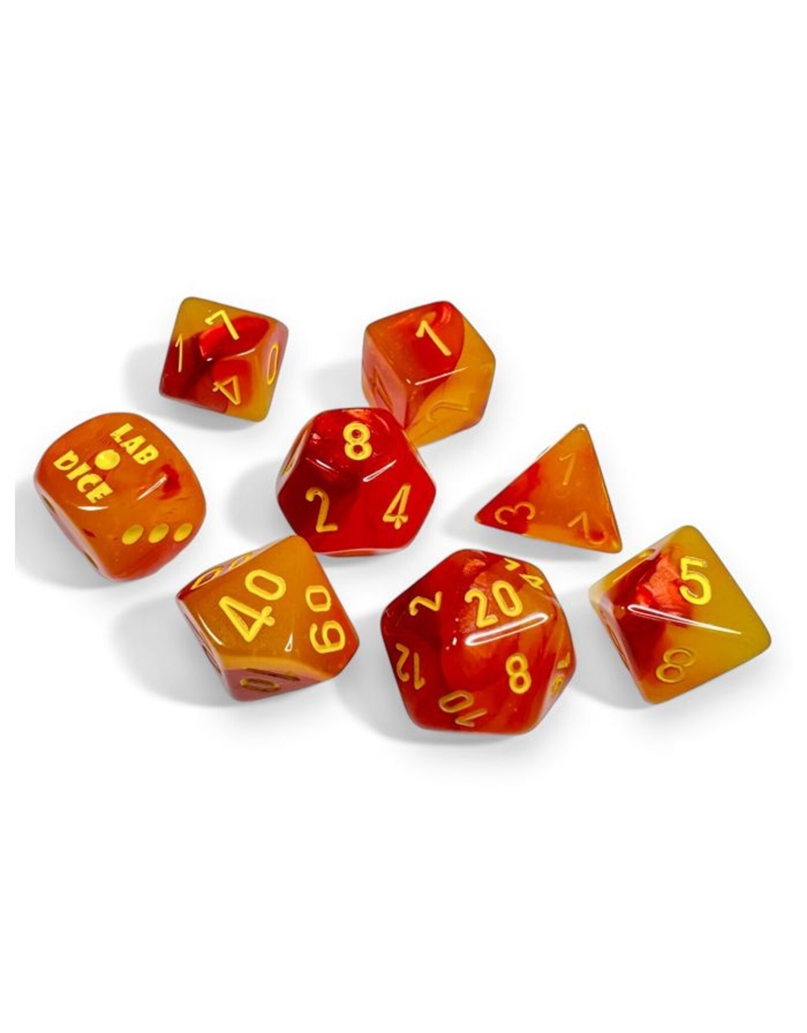 Chessex Lab Dice 8: Gemini Gellow Red/yellow Luminary 7-Die Set (with bonus die)