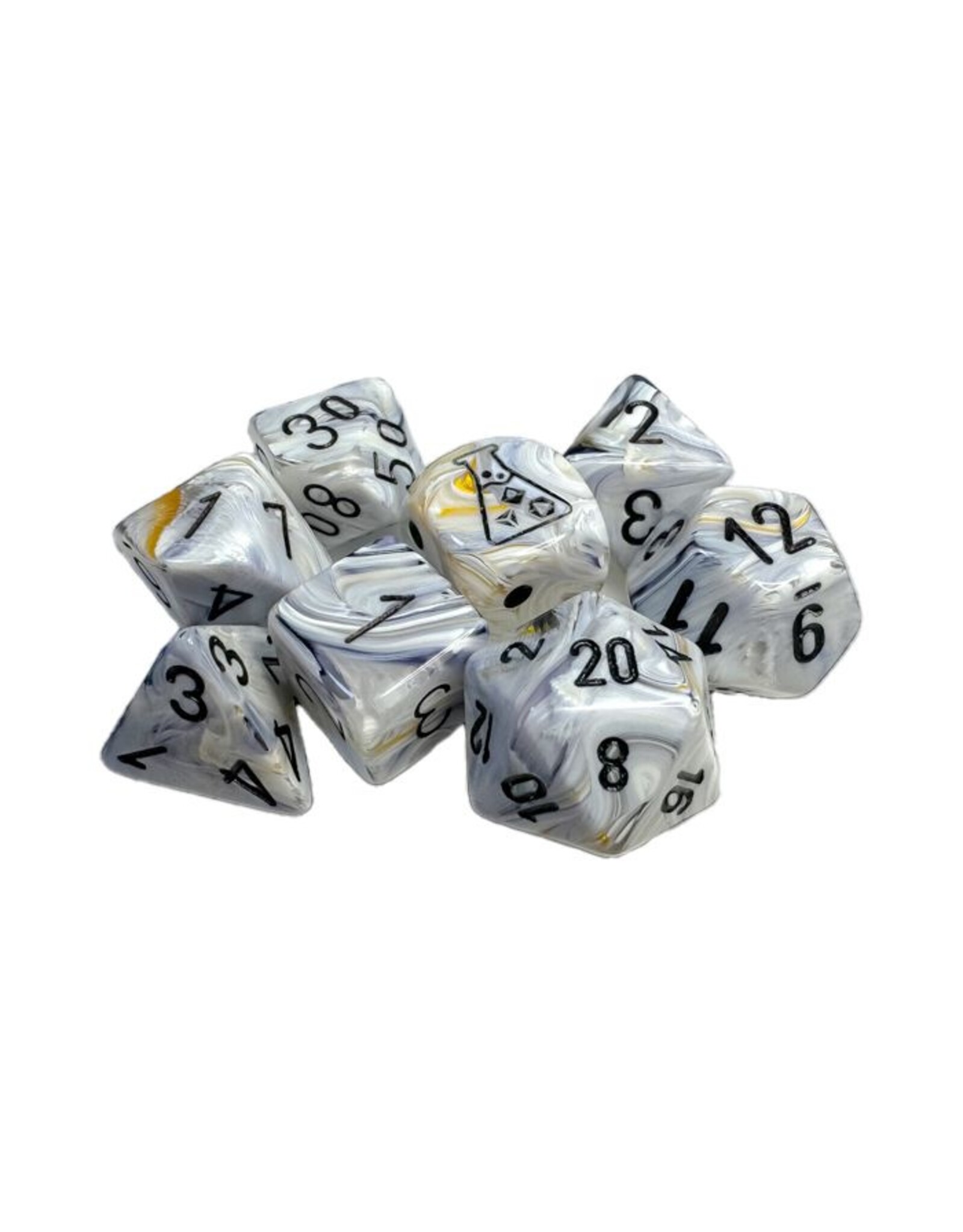 Chessex 7-set Tube Lab Dice: Marble Calcite/black