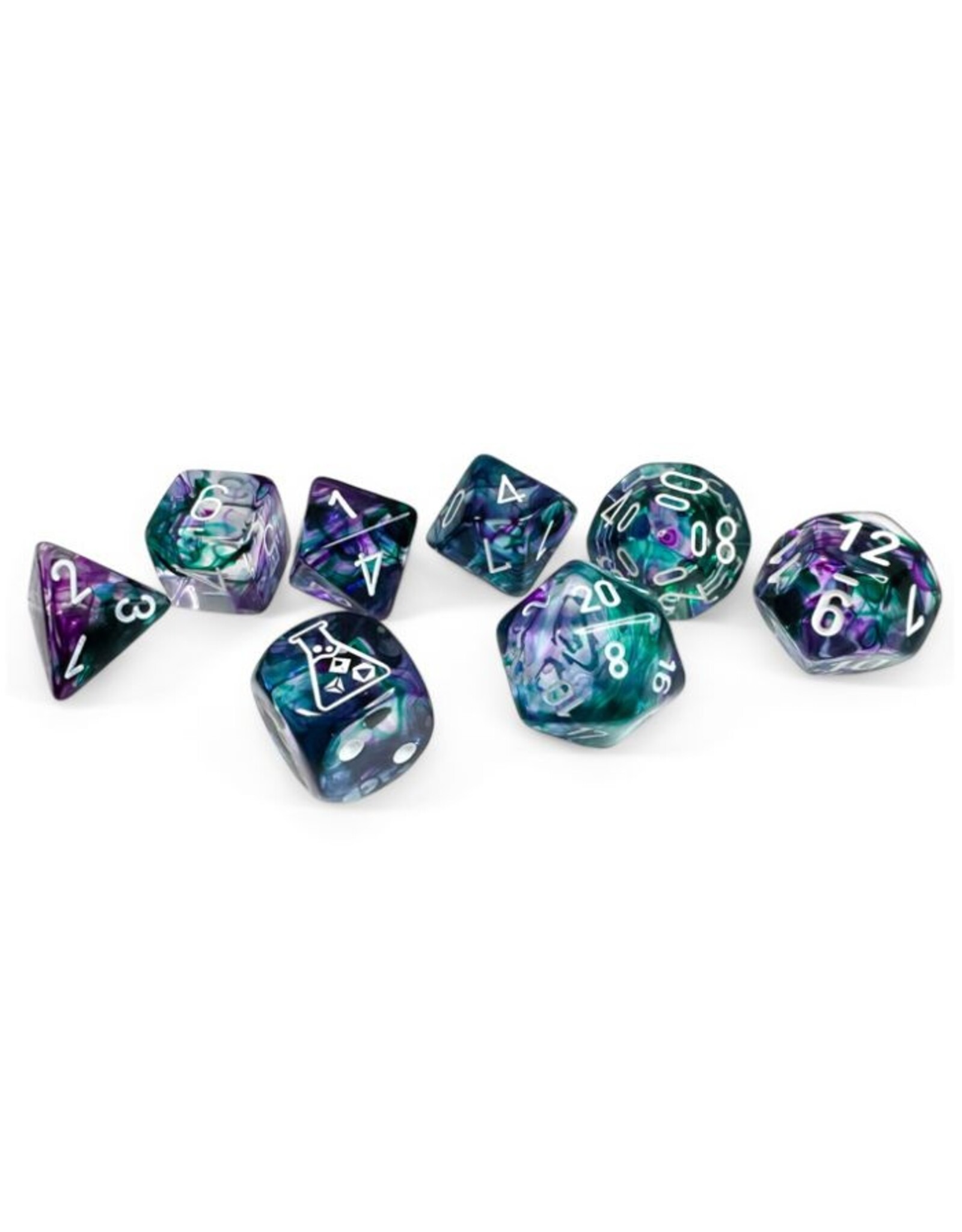 Chessex 7-set Tube Lab Dice: Translucent Nebula Flourite/white