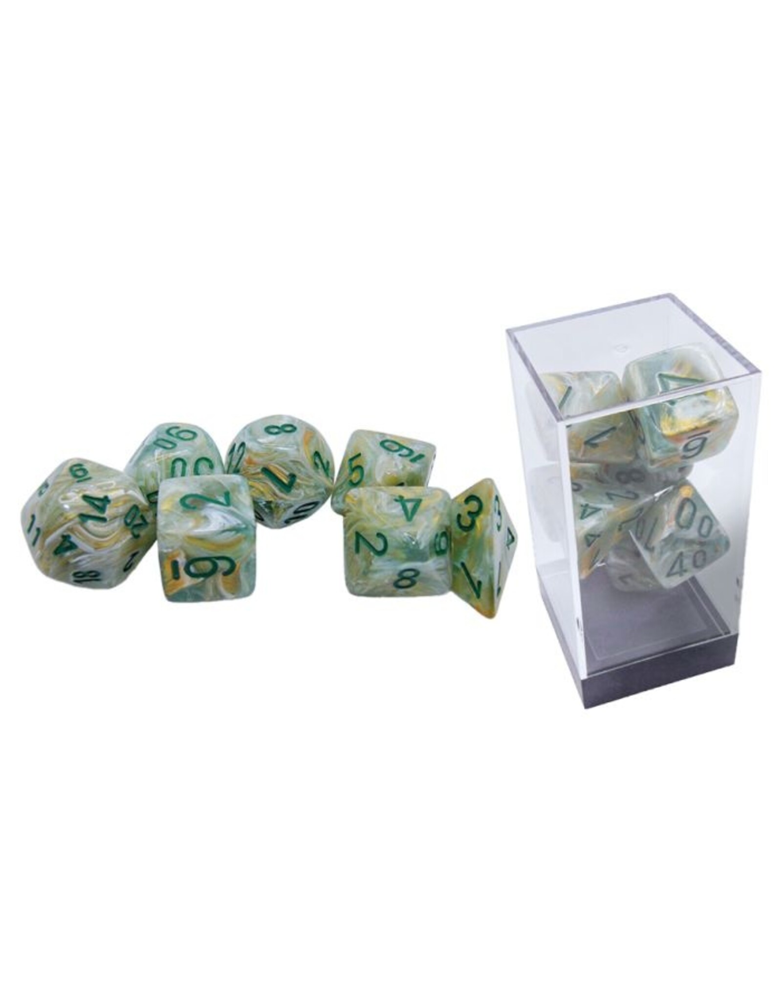 Chessex 7-set Mega Hedrals: Marble Green/dark green