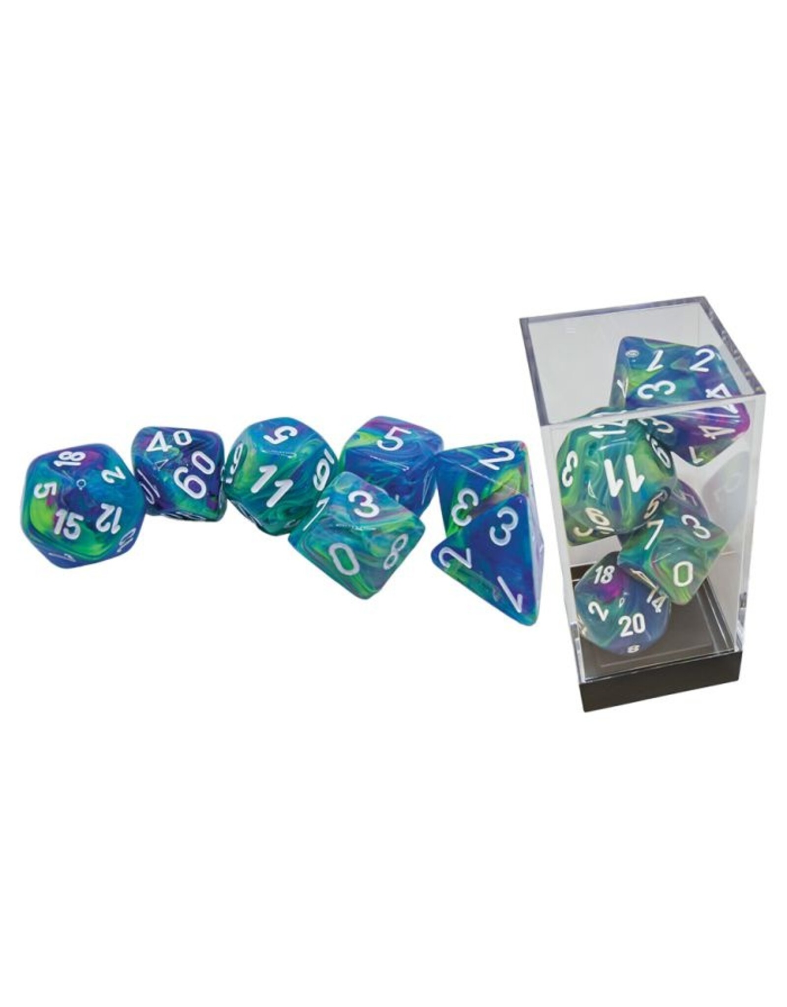Chessex 7-set Mega Hedrals: Festive Waterlily/white