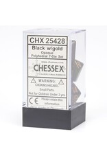Chessex 7-Set Polyhedral Opaque: Black With Gold