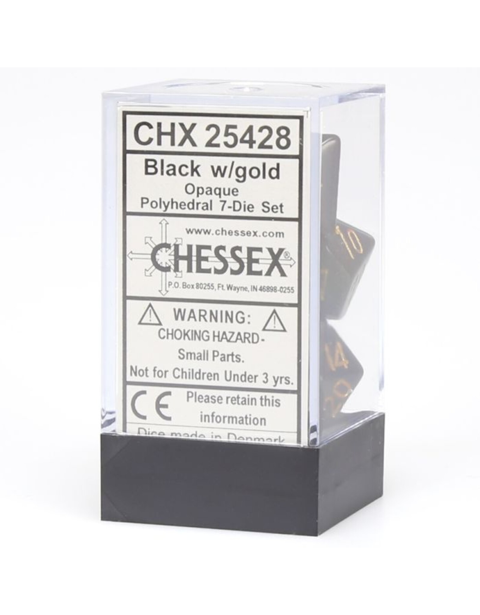 Chessex 7-Set Polyhedral Opaque: Black With Gold