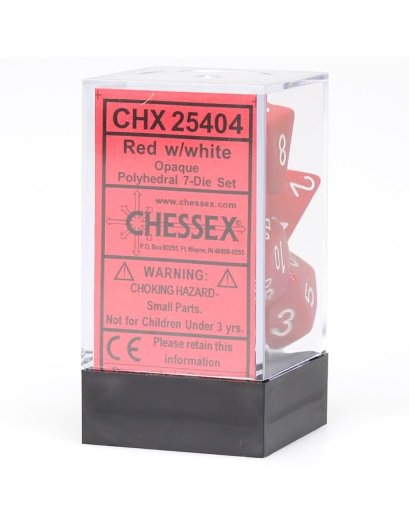 Chessex 7-Set Cube Opaque Red with White