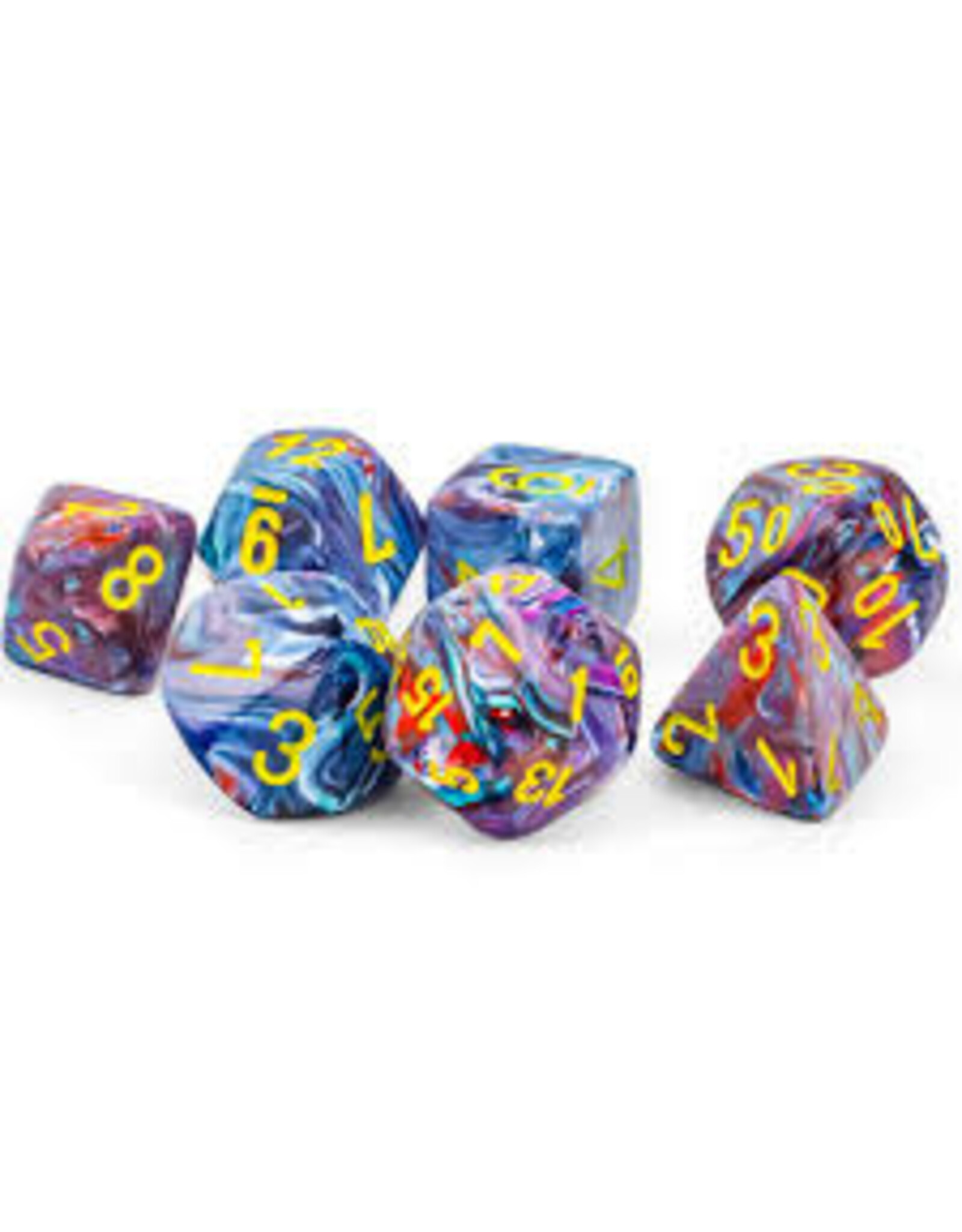 Chessex 7-Set Mega Hedrals: Festive Mosaic with yellow