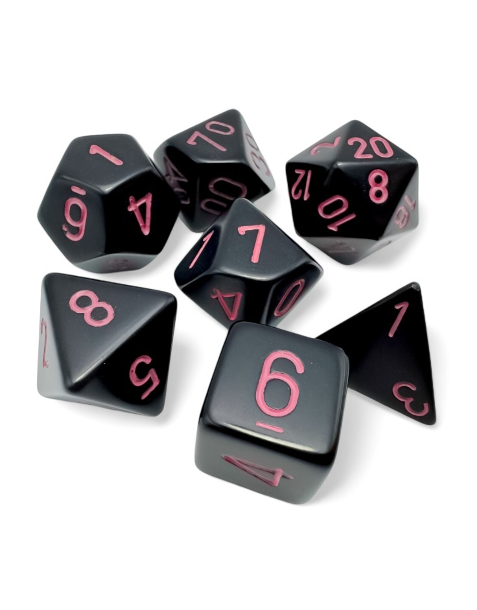 Chessex 7-Set Opaque Black with Pink