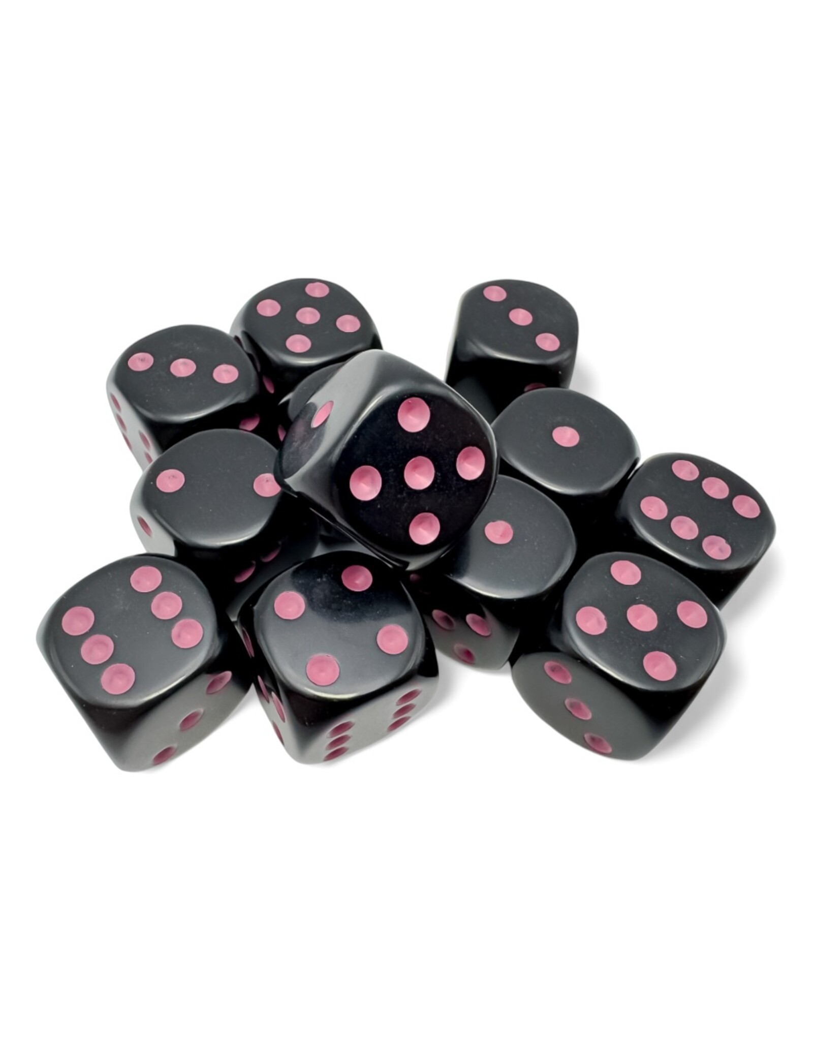Chessex d6Cube 16mm Opaque Black with Pink (12)