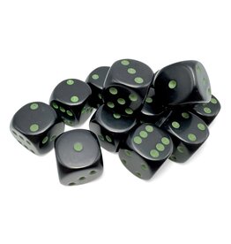 Chessex Opaque: 16mm d6 Black/green Dice Block (12 dice)