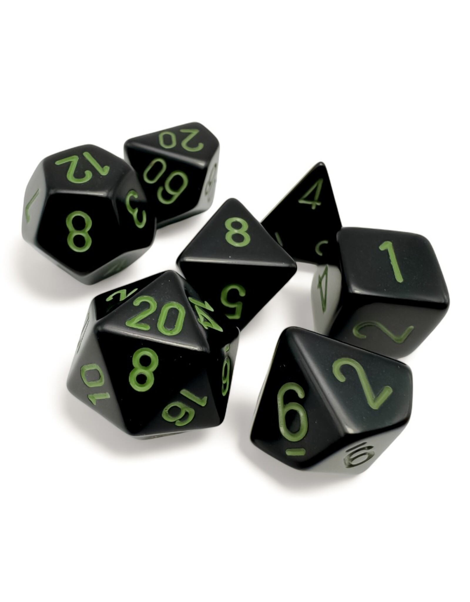 Chessex 7-Set Opaque Black with green
