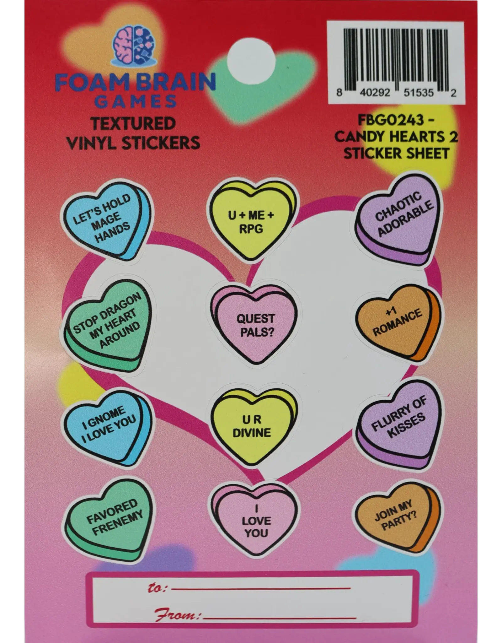 Foam Brain Candy Hearts Sticker Sheet 3