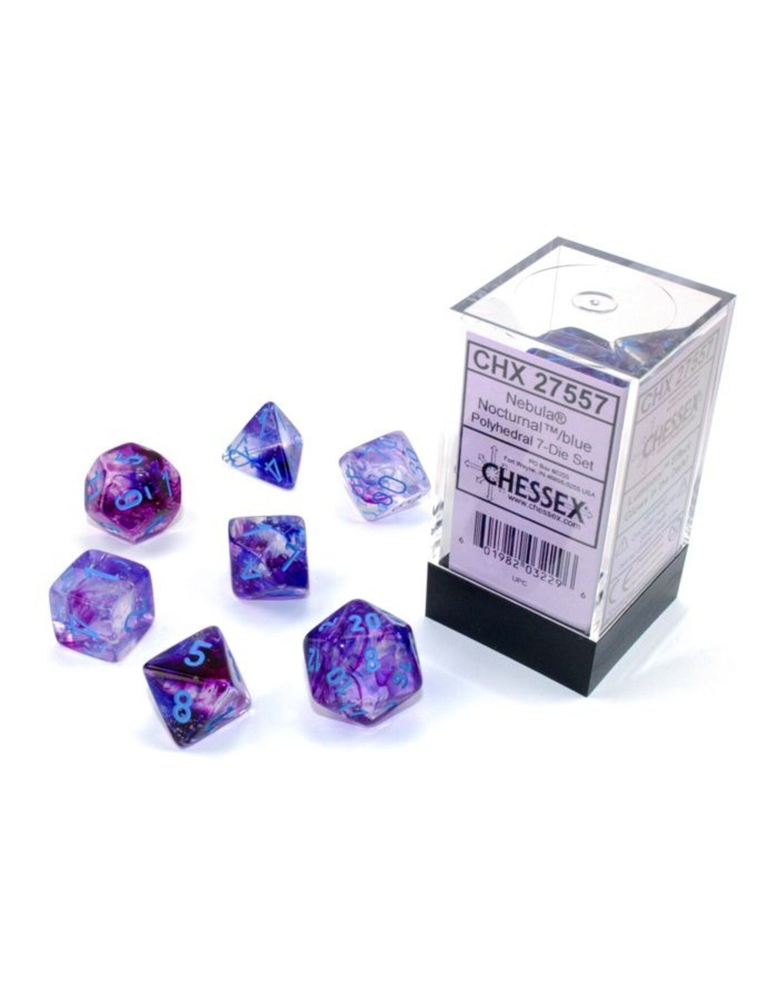 Chessex 7-Set Cube Luminary Nebula Nocturnal with Blue