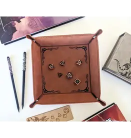NTSD Gaming Faux Leather Dice Rolling Tray - Dragon Border