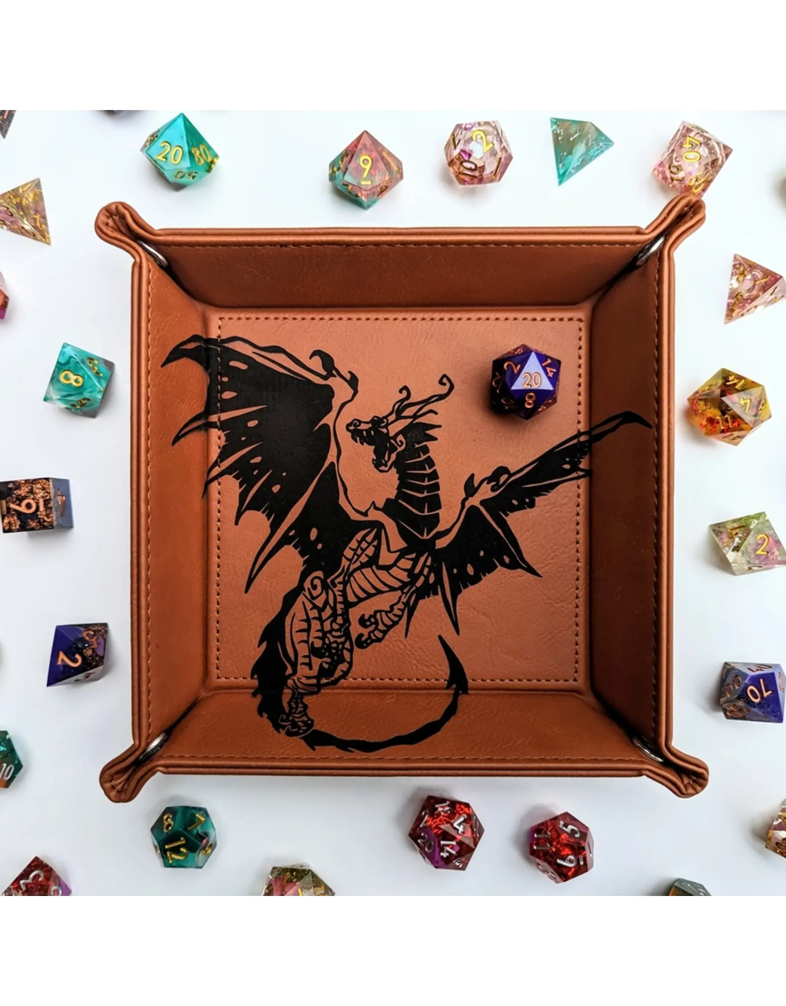 NTSD Gaming Faux Leather Dice Rolling Tray - Spawn of Tiamat