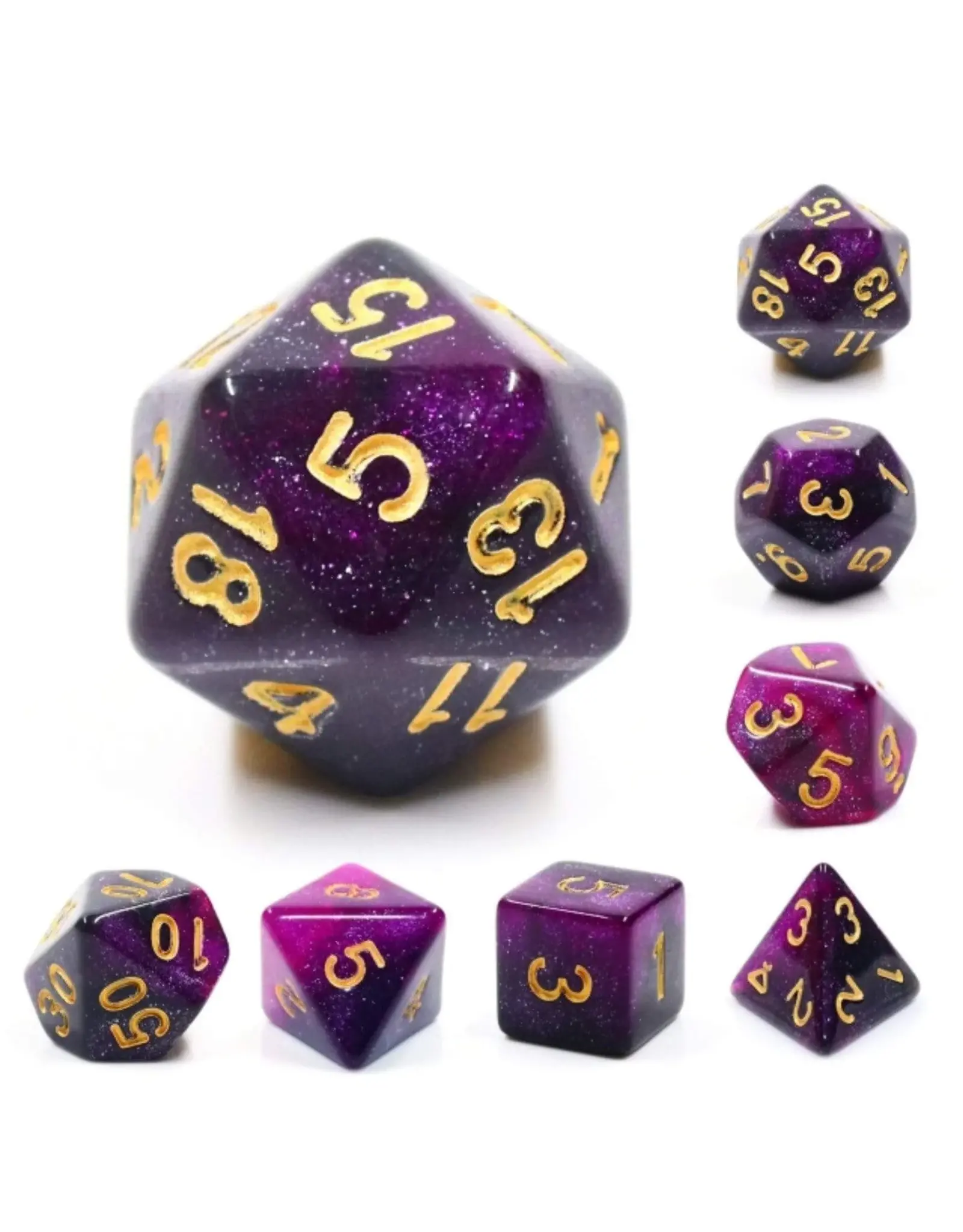 Foam Brain Black & Purple Galaxy RPG Dice Set