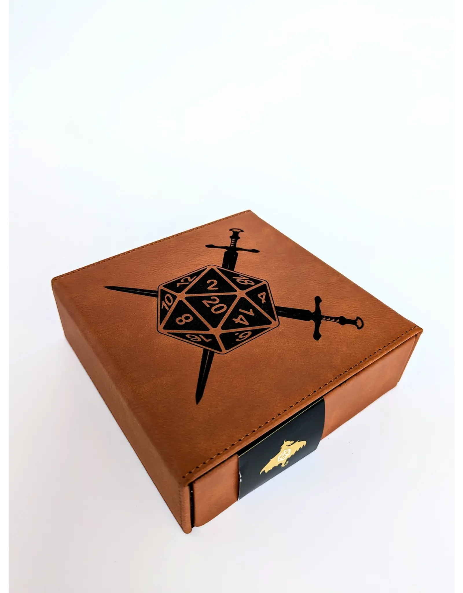 NTSD Gaming Faux Leather Dice Box - D20 Crossed Swords