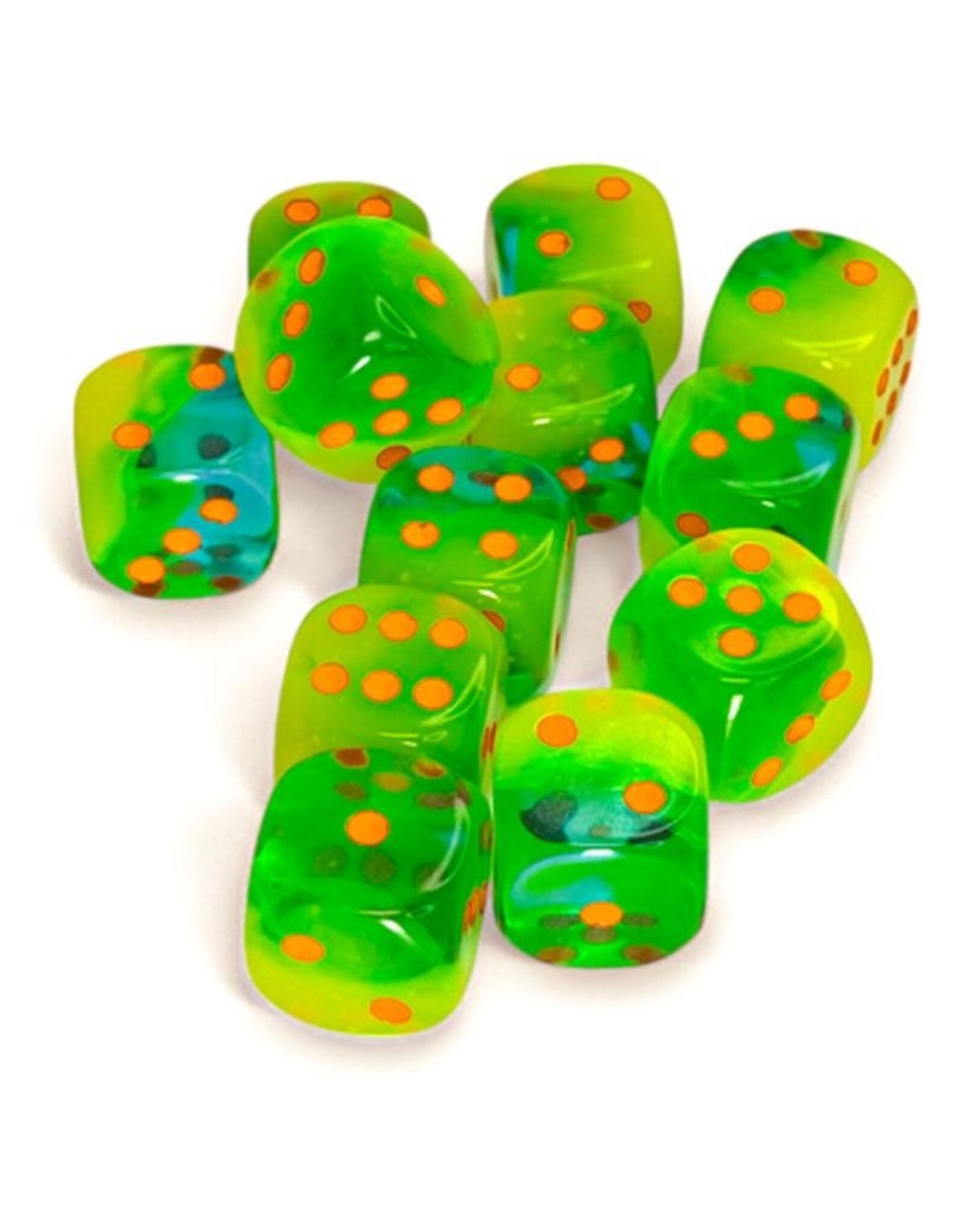 Chessex Gemini 16mm d6 Plasma Luminary Green-Teal/orange (12)