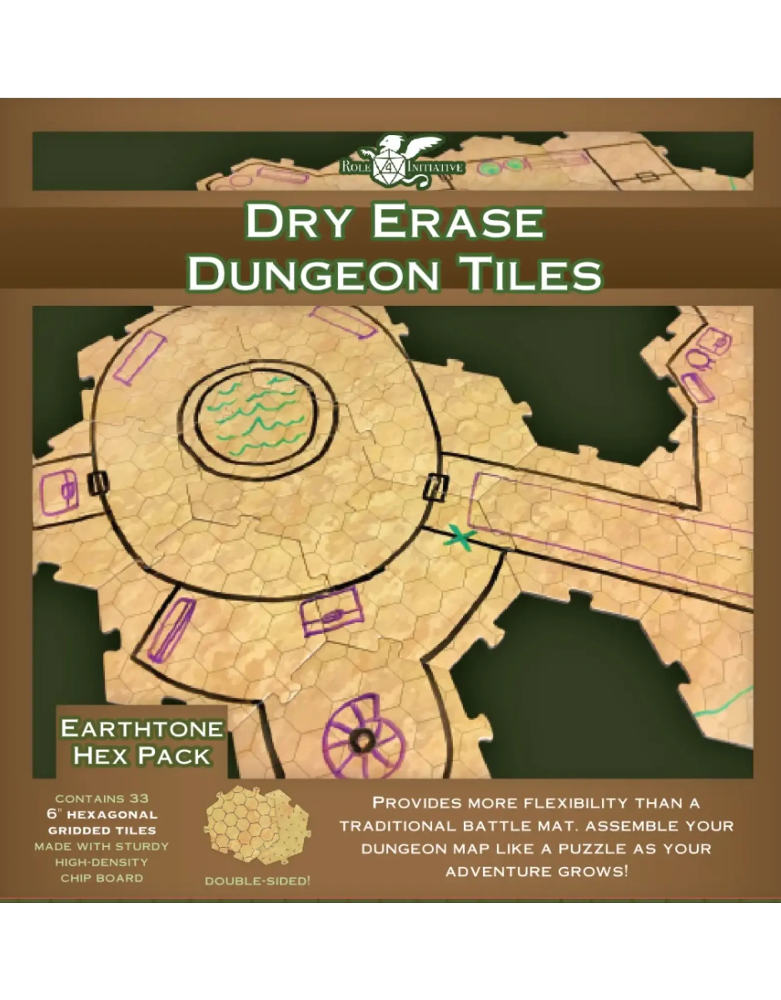 Role 4 Initiative Dungeon Tiles: Earthtone: 6" Hex (33)