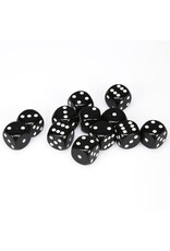Chessex d6 Cube 16mm Opaque Black with White (12)